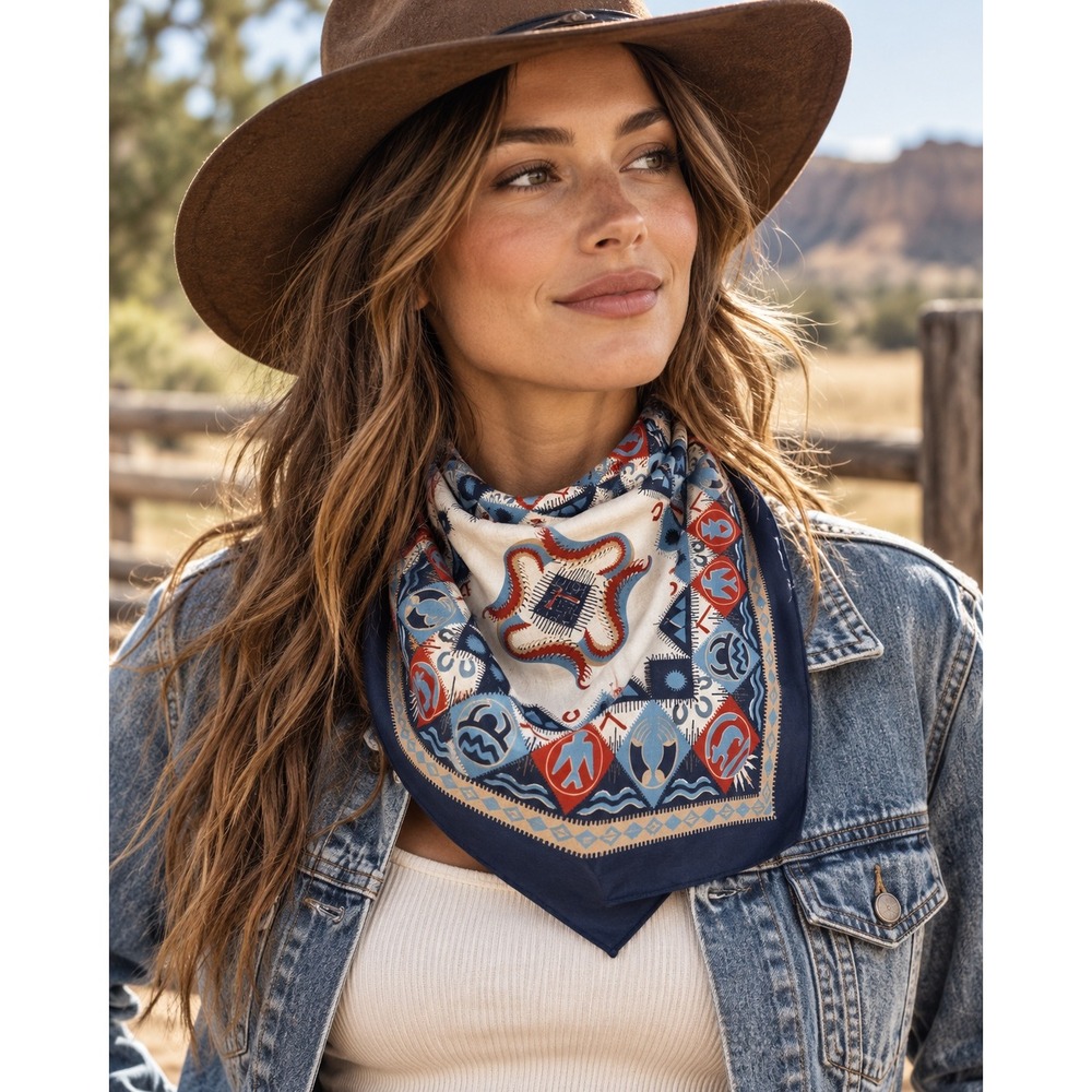 Vintage Bandana Navy Blue Southwestern Serpent Tribal Made in USA RN 14193